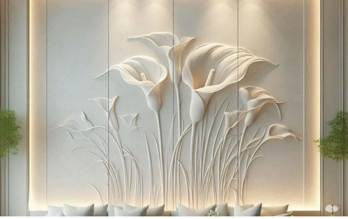 Sculpted calla-lily relief wall panel